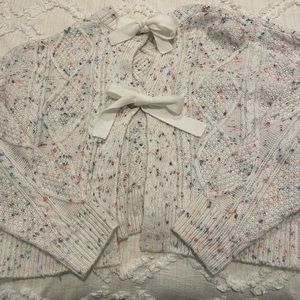 Neely Cream and Multicolor Cable Knit Sweater with Open Back Bow Detail Size S
